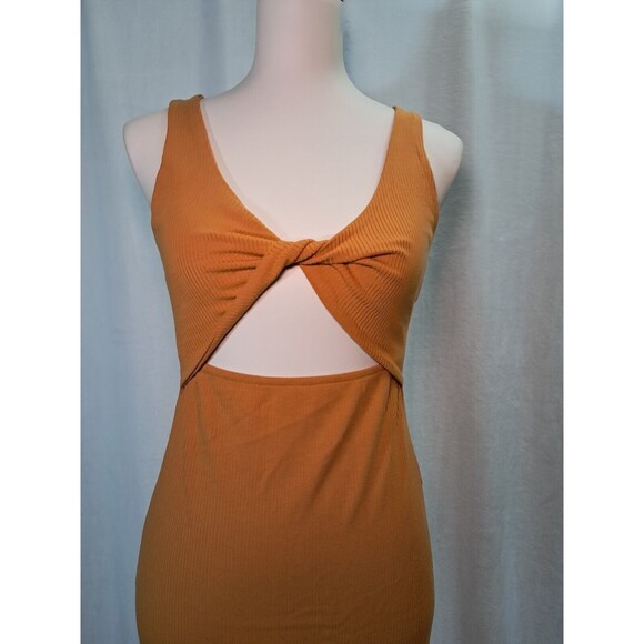 L*SPACE Scoop Neck Twist Front Rust Orange Side Slit Maxi Dress Rib Knit Size M - Picture 3 of 9